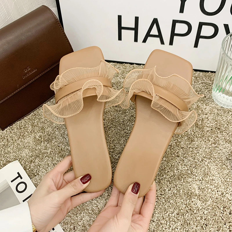 

Beach Slippers Women Sandals Leather Slides Outdoor Women Flat Slippers 2020 Fashion Women Shoes Female Flip Flop White Big Size