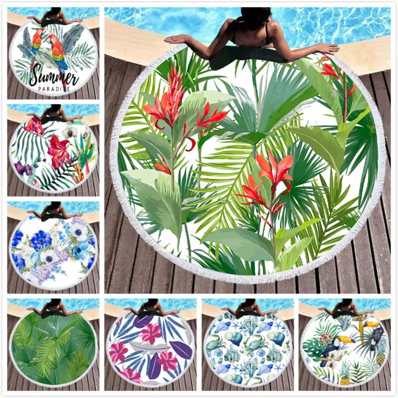 

150x150cm Round Cartoon Bird Animal Flower Quicky-dry Beach Towels Adult Large Big for Travel Outdoor Swimming Towel
