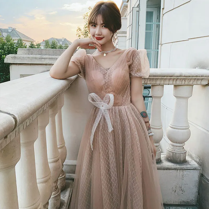 

Вечернее кружевное платье цвета шампанского с V-образным вырезом и коротким рукавом, сексуальные платья для невествечерние и выпускного ве...