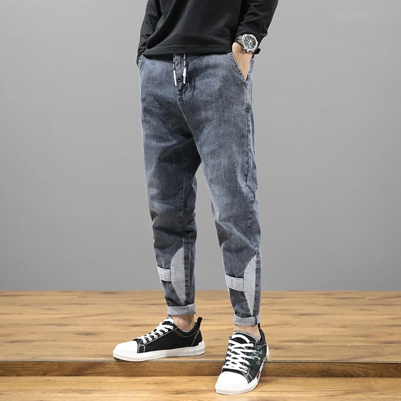 

Men's Harlan Jeans 2021 Fall/Winter New teenagers denim casual Straight Drawstring Jeans Loose Large Size Trendy Brand Pants