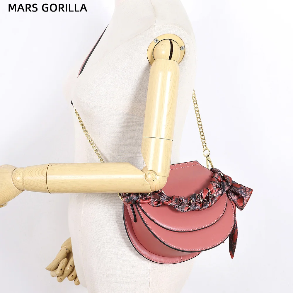 Женская сумка через плечо полумесяц металлическая цепь кожаный магнит для сумки