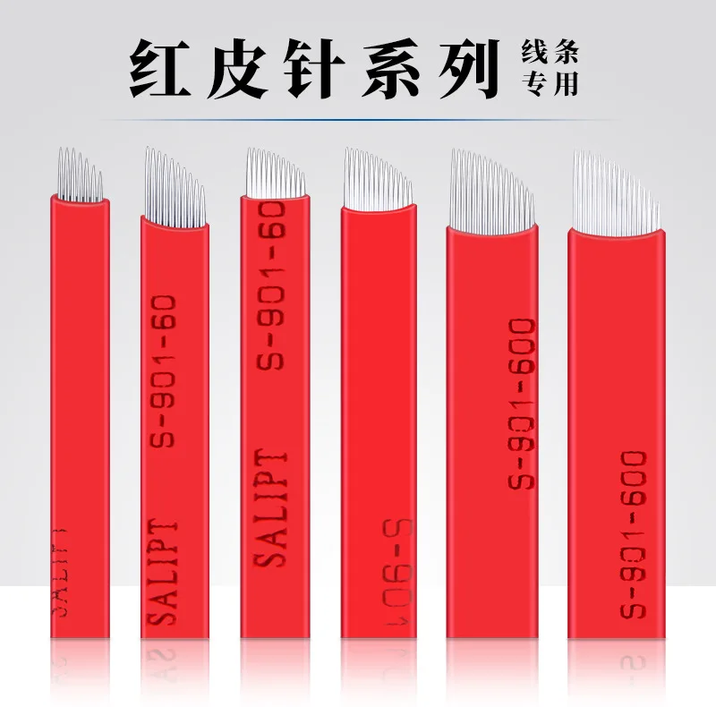 

200/500pcs Microblading Eyebrow Needles 7 9 11 12 14 16 18F Pin U Shape Nano Blade Semi-Permanent Needle Disposable Red leather