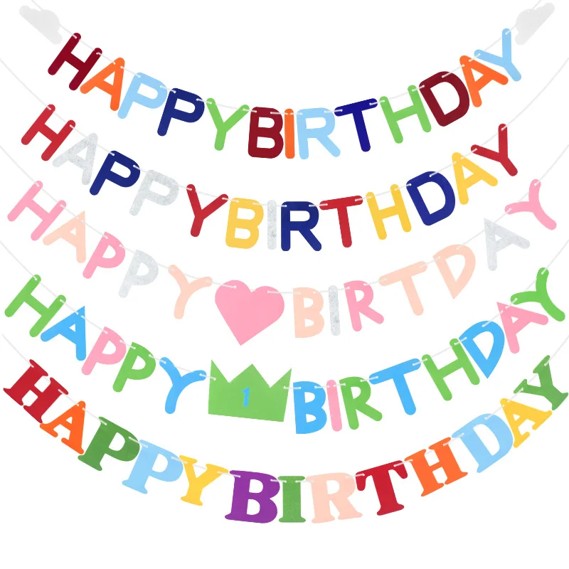 

Colorful Happy Birthday Letter Felt Banner Garlands Birthday Bunting Flags Baby Shower First Birthday Party Decoration Supplies
