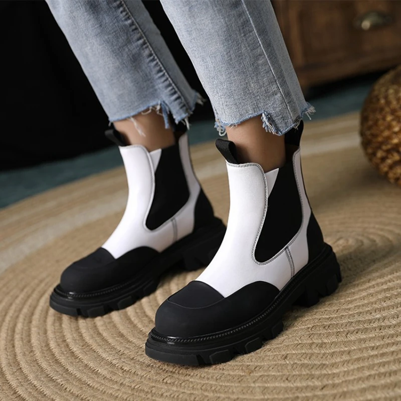 

New Winter Boots Women 2021 Fashion Women Shoes Round Toe Thick Heel Shoes Women Split Leather Boots Platform Boots Ankle Boots
