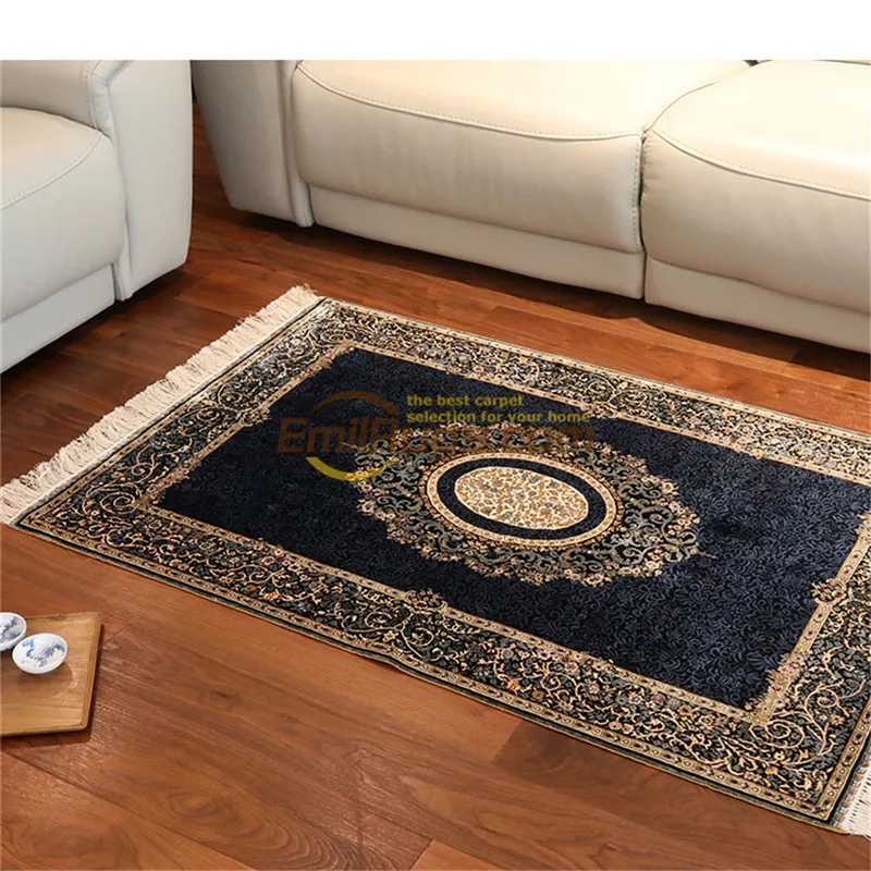 

HandKnotted Persian living room Wool And Silk Rug Handmade Medallion Carpet