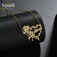 spark romantic rose heart name necklace for women stainless steel custom nameplate choker necklaces personalized jewelry gift
