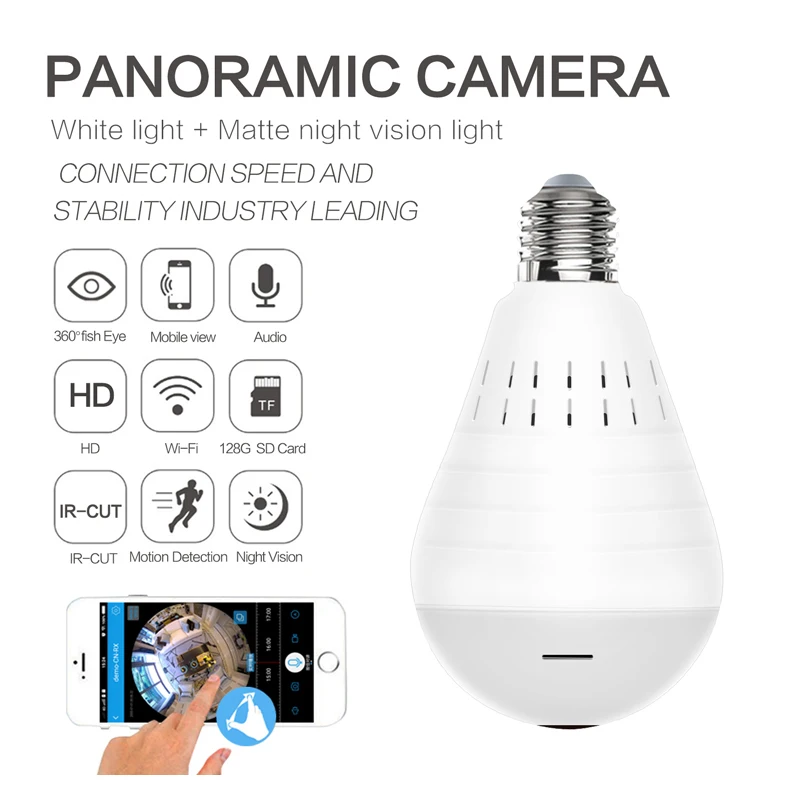 

Popular 360Â° Panoramic Wifi IP Camera LED Light Smart Home 1080P Wireless CCTV Fisheye IR Two Way Audio Video Surveillance