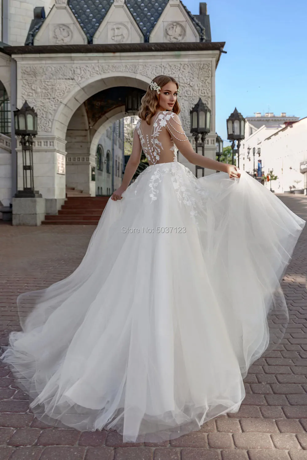 Beach Wedding Dresses 2019 A Line Lace Applique Scoop Illusion Tulle Bridal Gowns Cap Sleeve Robe De Mariee | Свадьбы и торжества