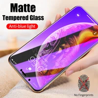 matte frosted anti uv tempered glass for iphone 12 pro max mini 11 se x xs xr 8 7 6 6s plus anti purple blue screen protector