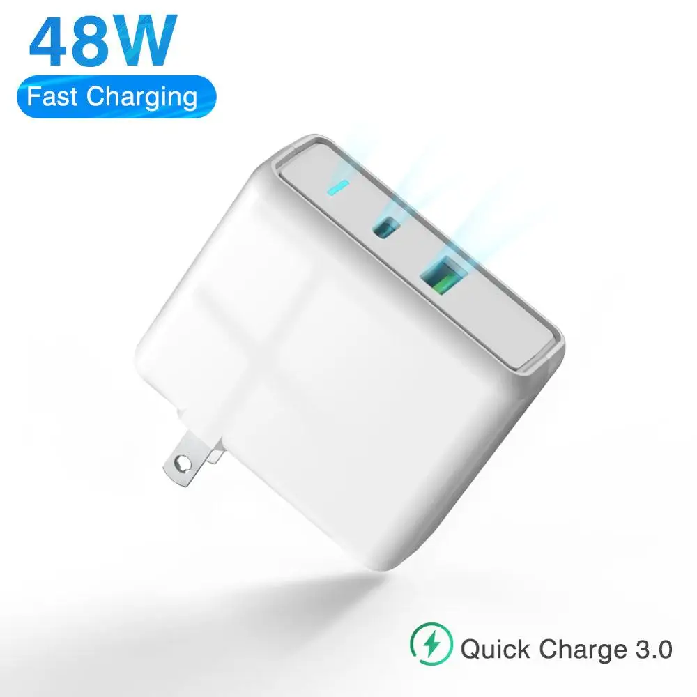 Сетевое зарядное устройство USB C 18 Вт 30 PD QC 3 0 быстрое два порта адаптер для