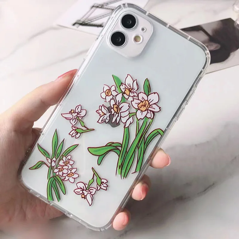 

Cute Flower Phone Case For iPhone 12 11 Pro Max X XR XS Max 7 8 Plus 12 Transparent Bumper Back Cover