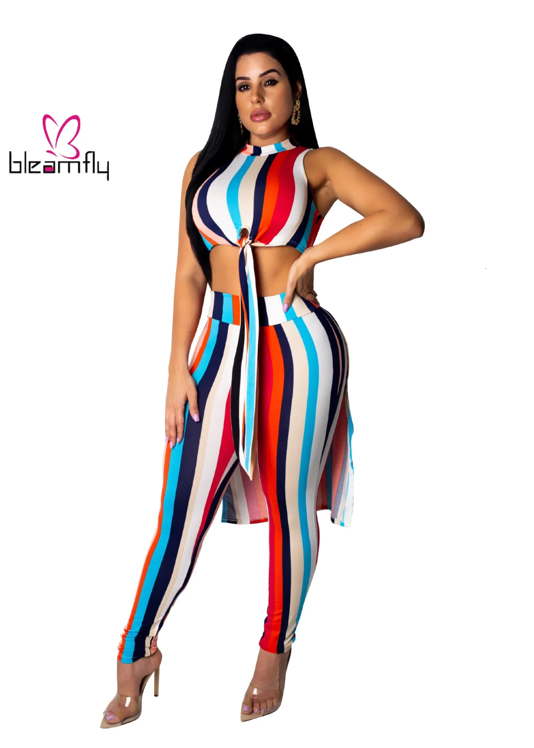 Новинка 2019 женский летний комплект полосатый принт высокая низкая длина макси