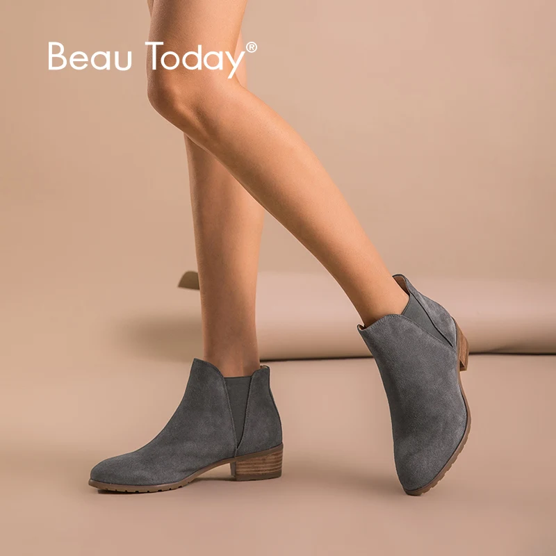 Женские ботинки Челси BeauToday весенне-Осенние эластичные из натуральной коровьей