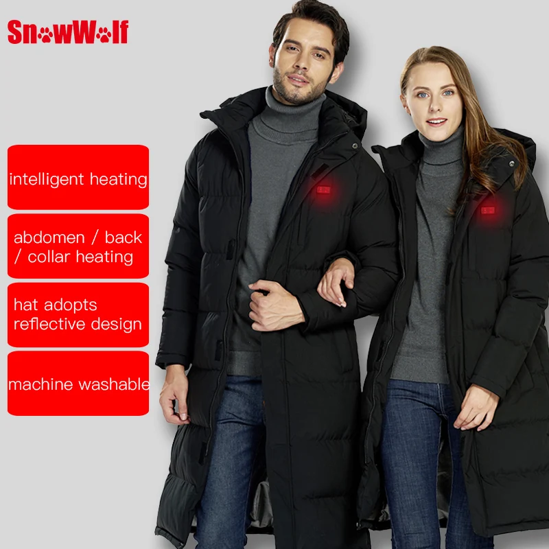 Куртка SNOWWOLF с подогревом USB для мужчин и женщин зимняя уличная длинная куртка
