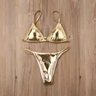 Соблазнительный женский золотистый комплект бикини 2021, горячий летний купальник с бюстгальтером с низкой талией, Модный Блестящий женский купальный костюм, пляжная одежда