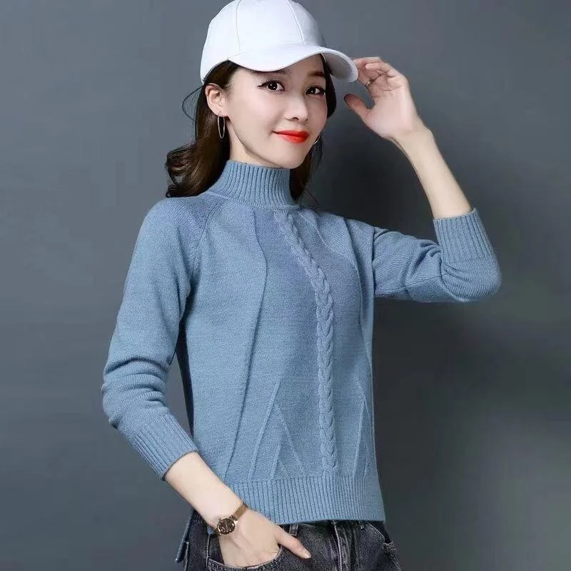 

2021 Winter Women's Pullover Long Sleeve Turtleneck Slim Female Knitted Sweater for Female Short Solid Sweaters Tops X709