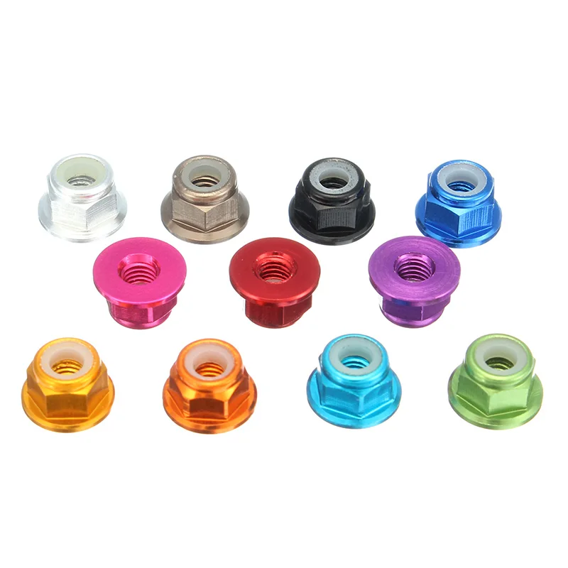 

M3AN7 10Pcs M3 Flange Nylon Nut Self-locking Nut Multi-color Aluminum Alloy