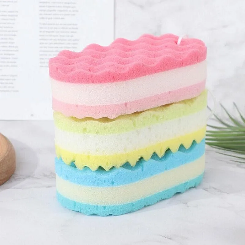 Three-layer Wave Bath Sponge Body Brush Skin Clean Massage Cleaning Shower Brushes Kids Adults Foam Scrubbing Towel Rope Holder