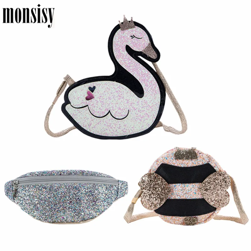 Monsisy, кошелек для девочек, сумочка, Детский кошелек, маленькая сумка для монет, милый Блестящий единорог, лебедь, Детская сумка для денег, Детская сумка на плечо