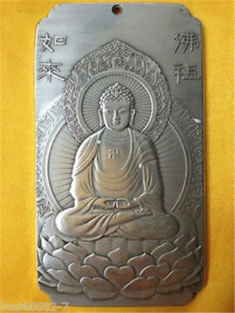 Old Chinese tibet Silver rulai Buddha Lotus base Bullion thanka amulet thangka
