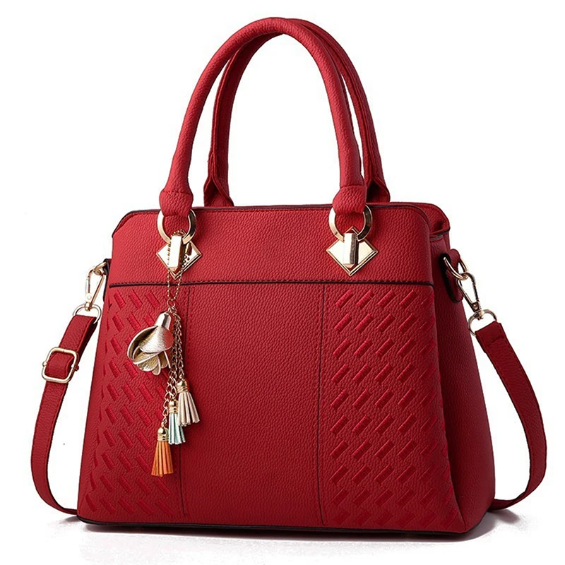 

Fashion Women Handbags Tassel PU Leather Totes Bag Top-handle Embroidery Crossbody Bag Shoulder Bag Lady Simple Style Hand Bags