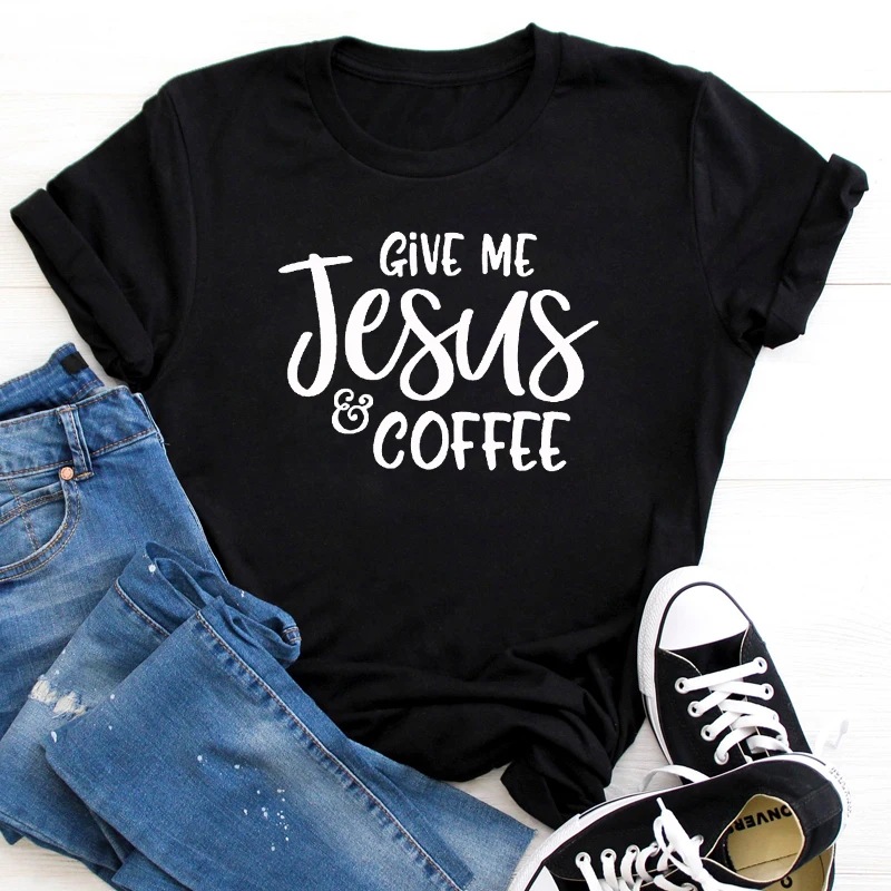 Женская футболка Give Me Jesus &amp Coffee размера плюс христианская рубашка модная