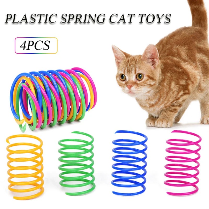 

Durable Cat Spring Toy Plastic Colorful Coil Spiral Springs Pet Amuse Funny Interactive Throwing Toys Kitten Playing Toys 4PC