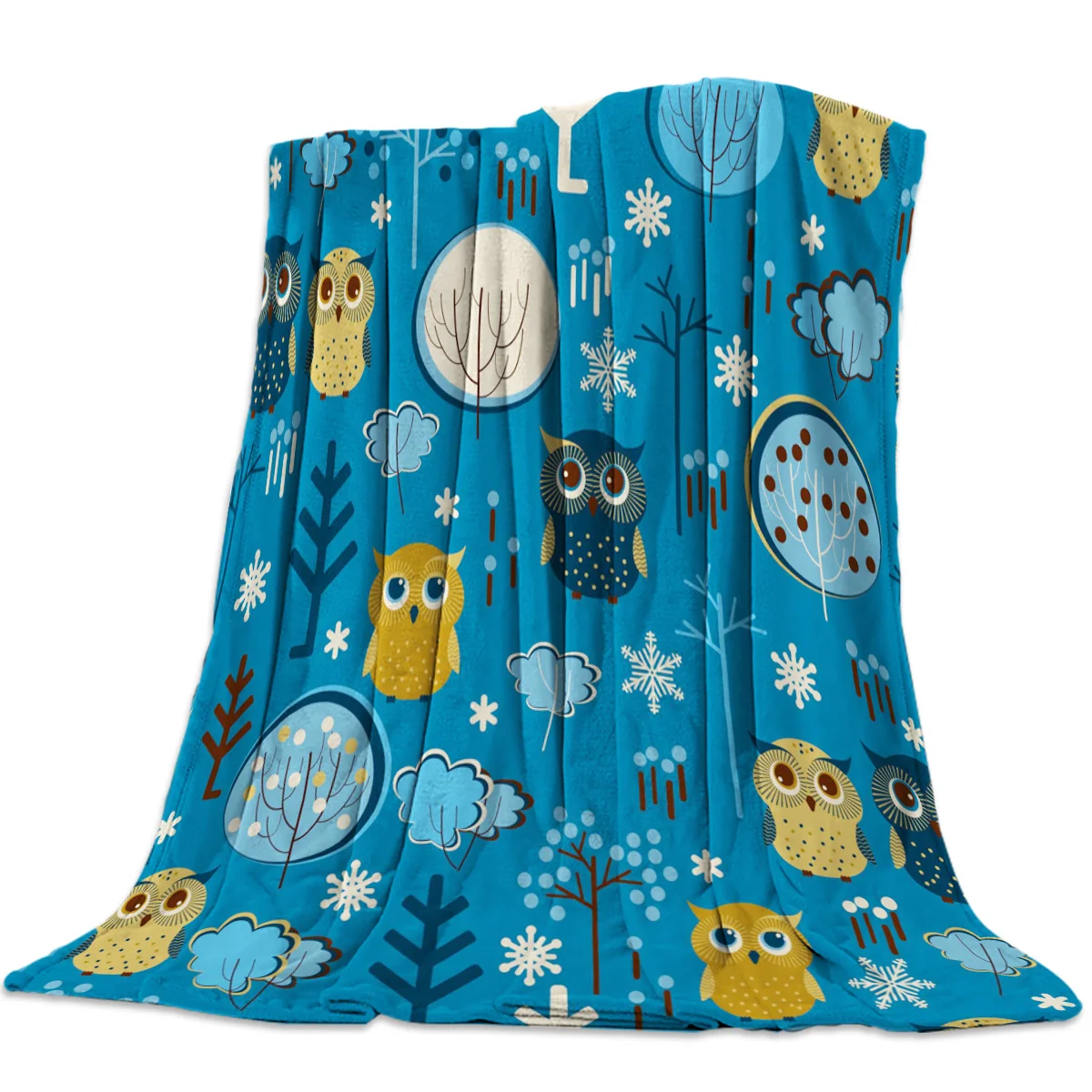 

Owl Flower Tree Dark Blue Pattern Cute Flannel Blanket Portable Soft Throw Blanket Warm Microfiber Blankets for Beds