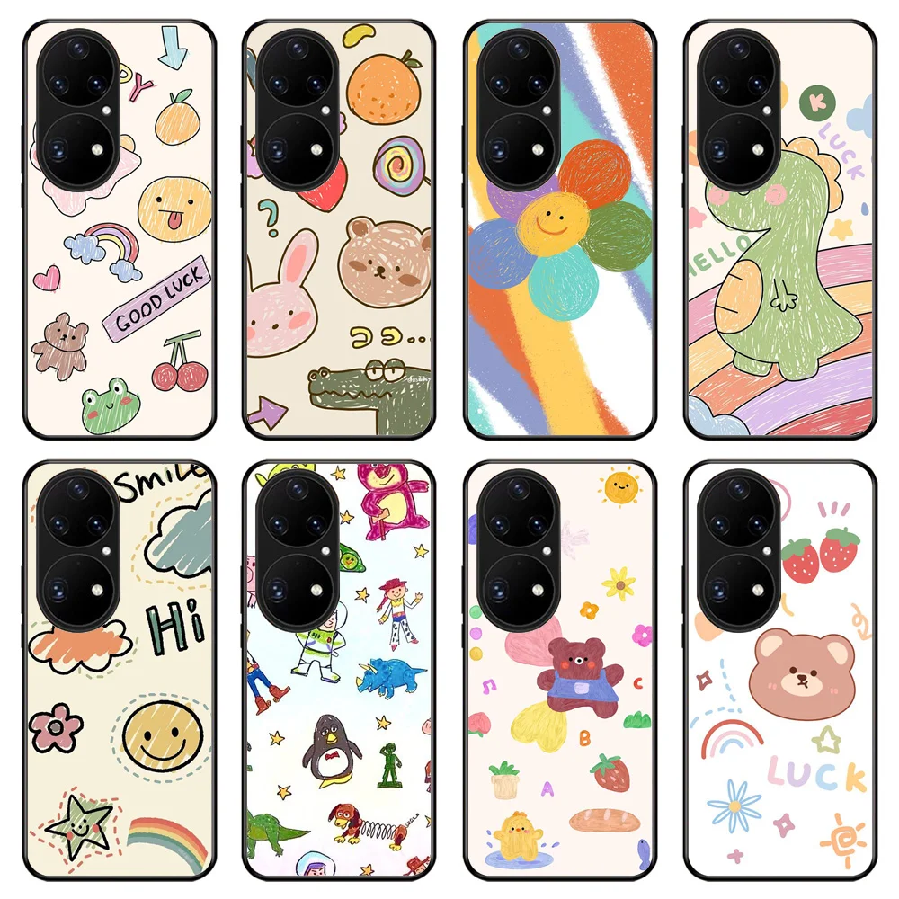 

Cute Bear Cartoon Rabbit Animal Phone Case For Huawei P30 P40 P50 Pro Mate 40PRO HONOR 50 50Pro 50SE Non-Slip Frame Phone Case