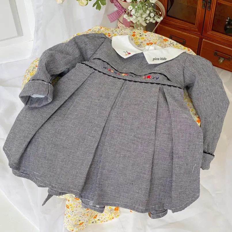 

Осеннее испанское винтажное платье в клетку с вышивкой, милое платье для девочек, детское платье на день рождения, Пасху, Y3550