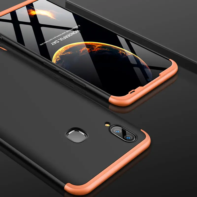 Vivo Y91 Y93 Y95 360 чехол 360 градусов полный чехол матовый чехол для Vivo Y 91 93 95 VivoY95 VivoY93 противоударный чехол со стеклянной пленкой - Цвет: Black and Gold