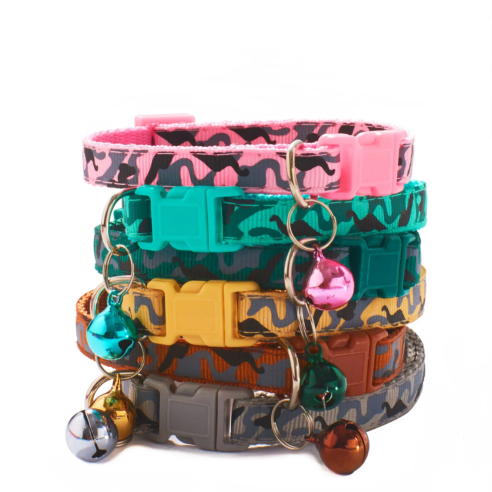 

1PC Pet Collar Camouflage Pattern Adjustable With Bell Pet Dog Collar Polyester Pet Supplies 20---32cm Long Cute Dog Accessories