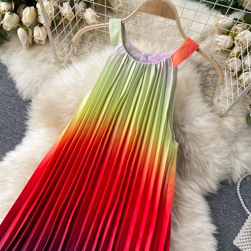 

Women Beach Sling Long Dress Summer Sexy Off-shoulder Loose A Line Dress Korean Color Print Casual Vacation Dress DZA443