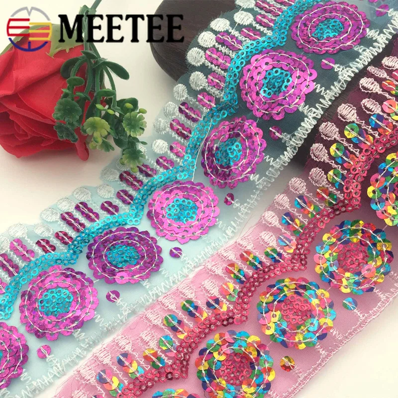 1 шт. (10 ярдов) 3D Цветочная вышитая кружевная отделка с пайетками золотистого и