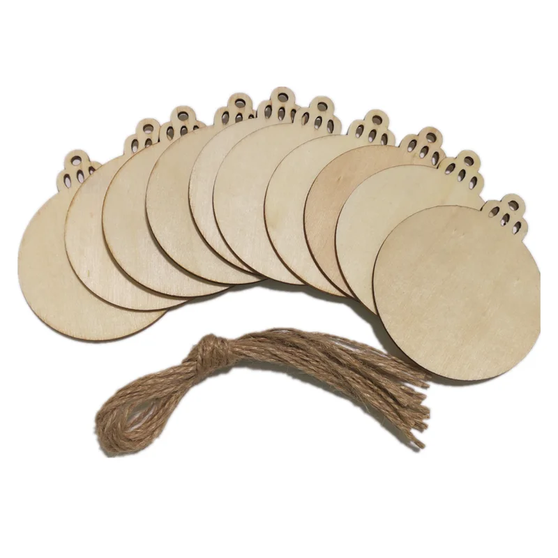 

10 шт. деревянные вырезы, рождественские деревянные украшения, рождественские деревянные подвесные украшения с веревками для украшений