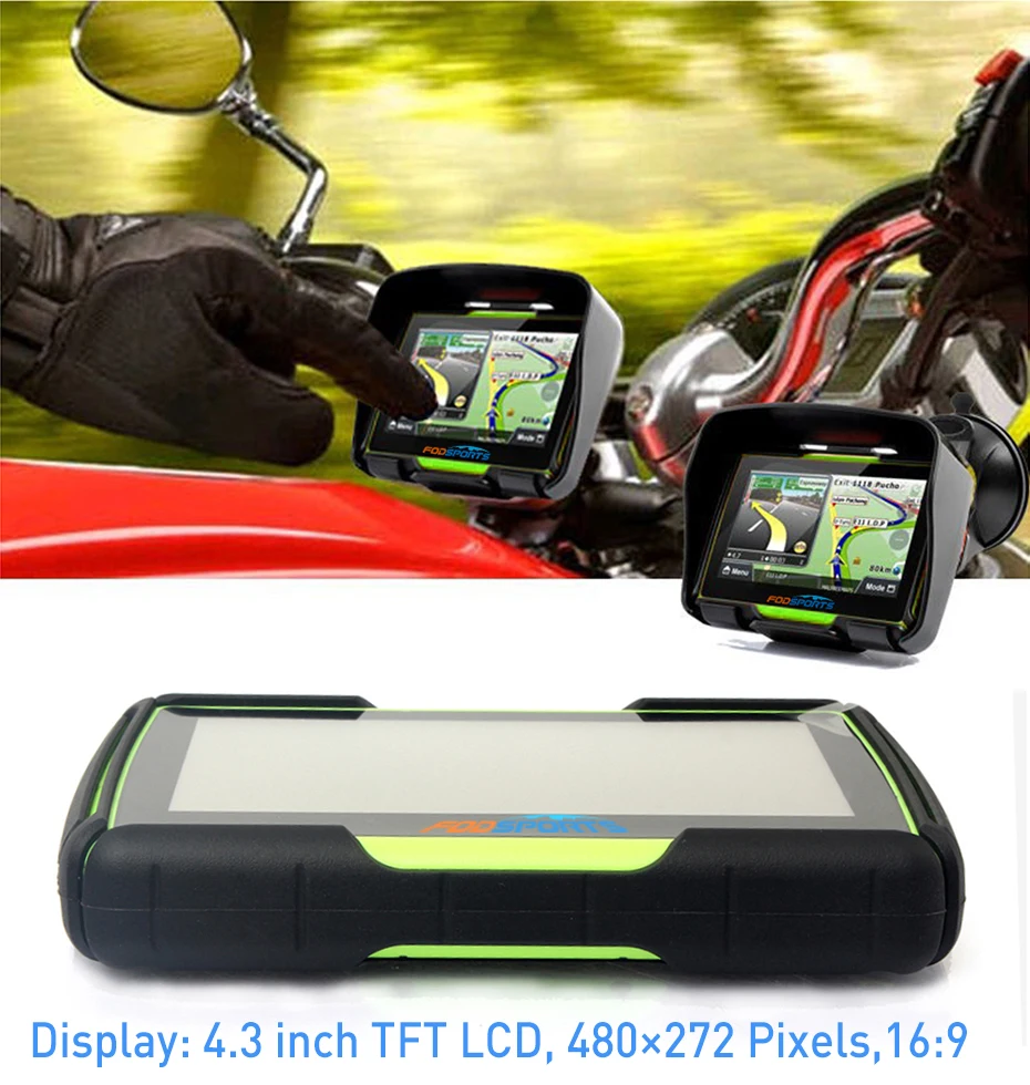 4 3 inch fodsports motorcycle gps navigation bluetooth ipx7 waterproof motorbike gps navigator 256mb ram 8gb flash free maps free global shipping