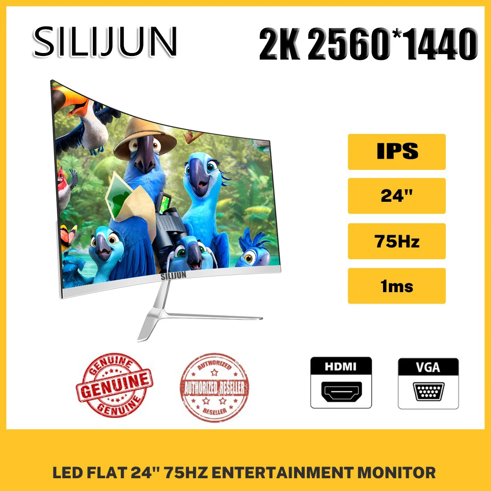 Koop Silijun 24 Inch 2K Display Gebogen Screen Computer Monitor Pc 75Hz Hd Gaming Vga Hdmi 24 Inch Flat Panel Draagbare Monitor
