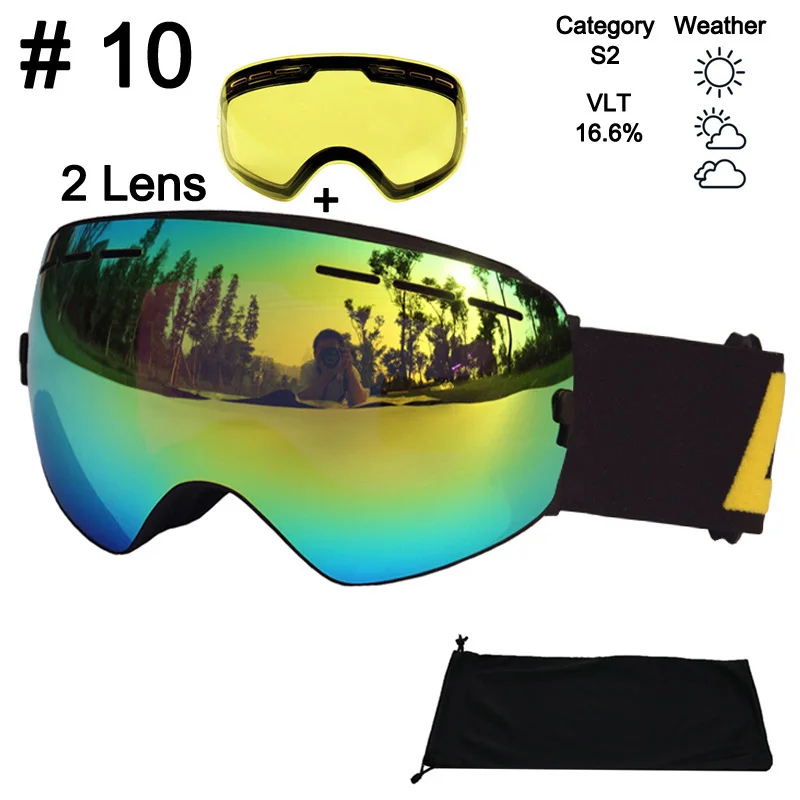 Color 10 With Lens LOCLE противотуманные лыжные очки UV400 лыжные очки двойные линзы Лыжный Сноуборд снежные очки лыжные очки с одной осветляющей линзой - Цвет: Color 10 With Lens