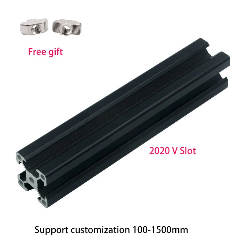 

2pcs Black 2020 V- Slot Aluminum Profile European Standard Extrusion Frame 100mm-1200mm Anodized Linear For CNC 3D Printer Parts