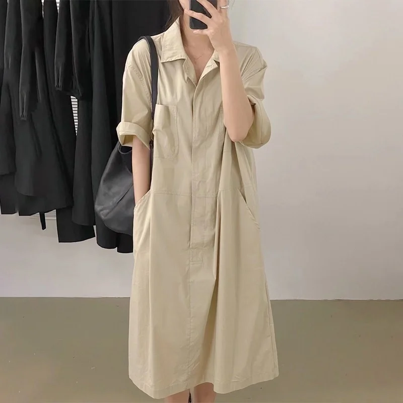 

Юбка средней длины в стиле ретро с французским лацканом и большими карманами