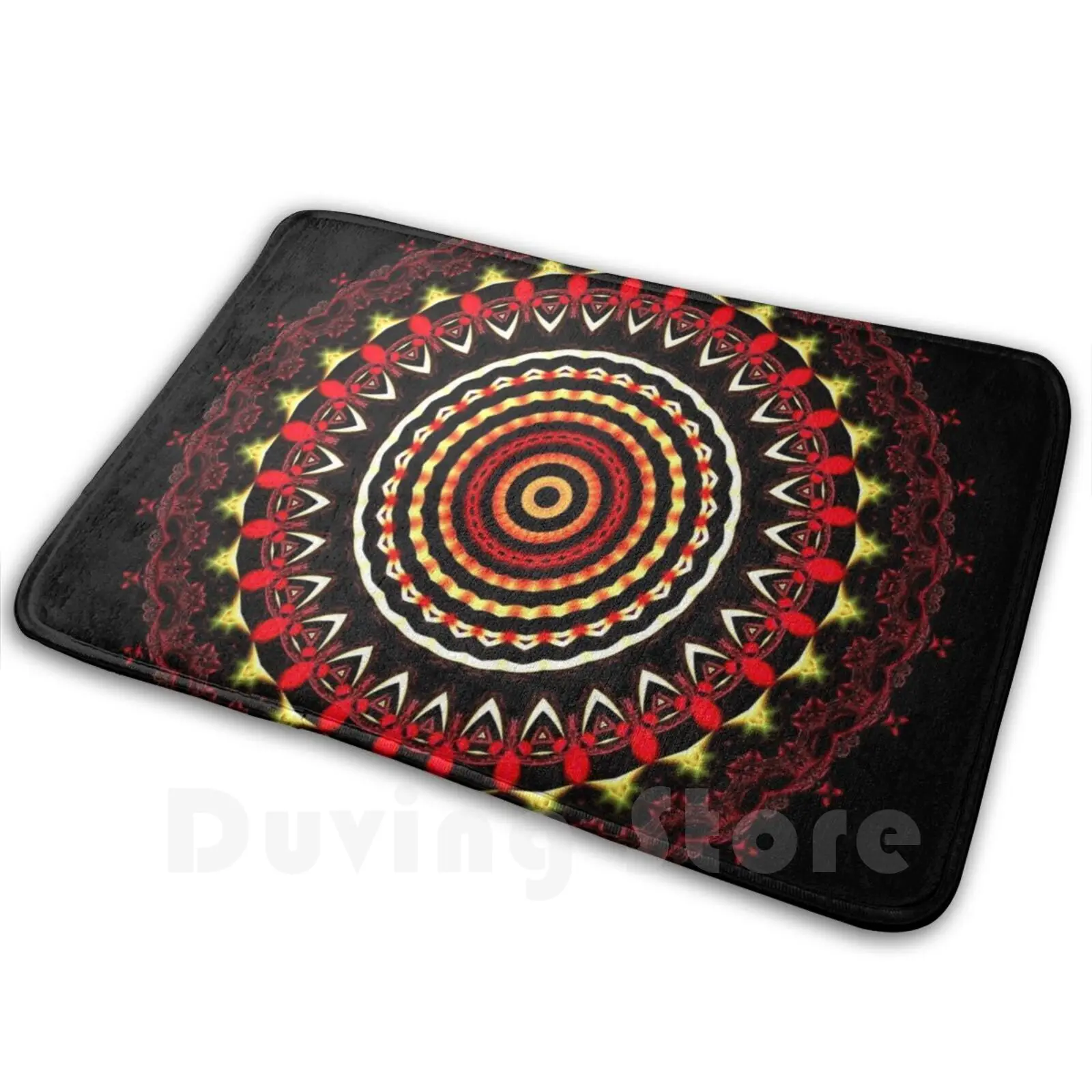 Circus Ruby Red And Gold Sun Lace Mandala Peyote Rose Flower Carpet Mat Rug Cushion Soft Non-Slip Mandala Mandala Art