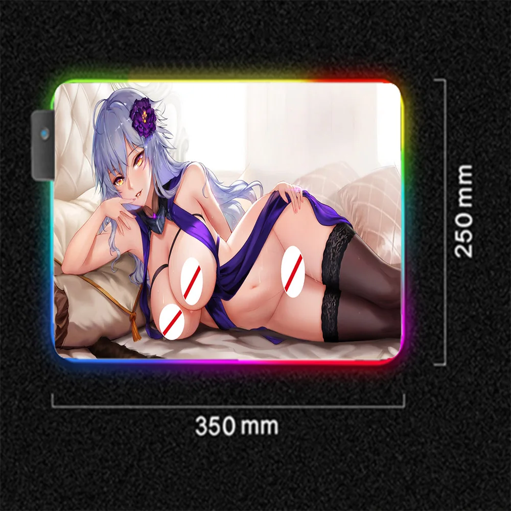 sexy big breasted girl gamer rgb kawaii mousepad laptop pc keyboard carpet sexy mat lock edge desktop led gaming desk mousepad free global shipping