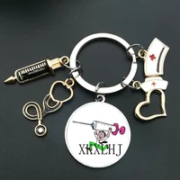 newhigh quality 1 piece nurse medical syringe stethoscope image keychain glass cabochon and glass dome key ring pendant gift