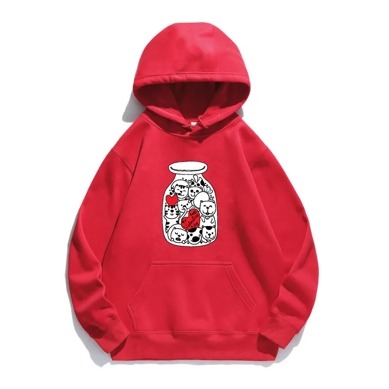 

Women Hoodie Canned Cat Printed Hoodies Women Fleece Long Sleeve Loose Sweatshirt with Hat Girls Pullovers Winter