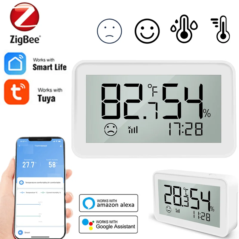 

Tuya ZigBee Smart Home Temperature And Humidity Sensor With LED Screen Works With Alexa Googlehome Assistant And Tuya Zigbee Hub