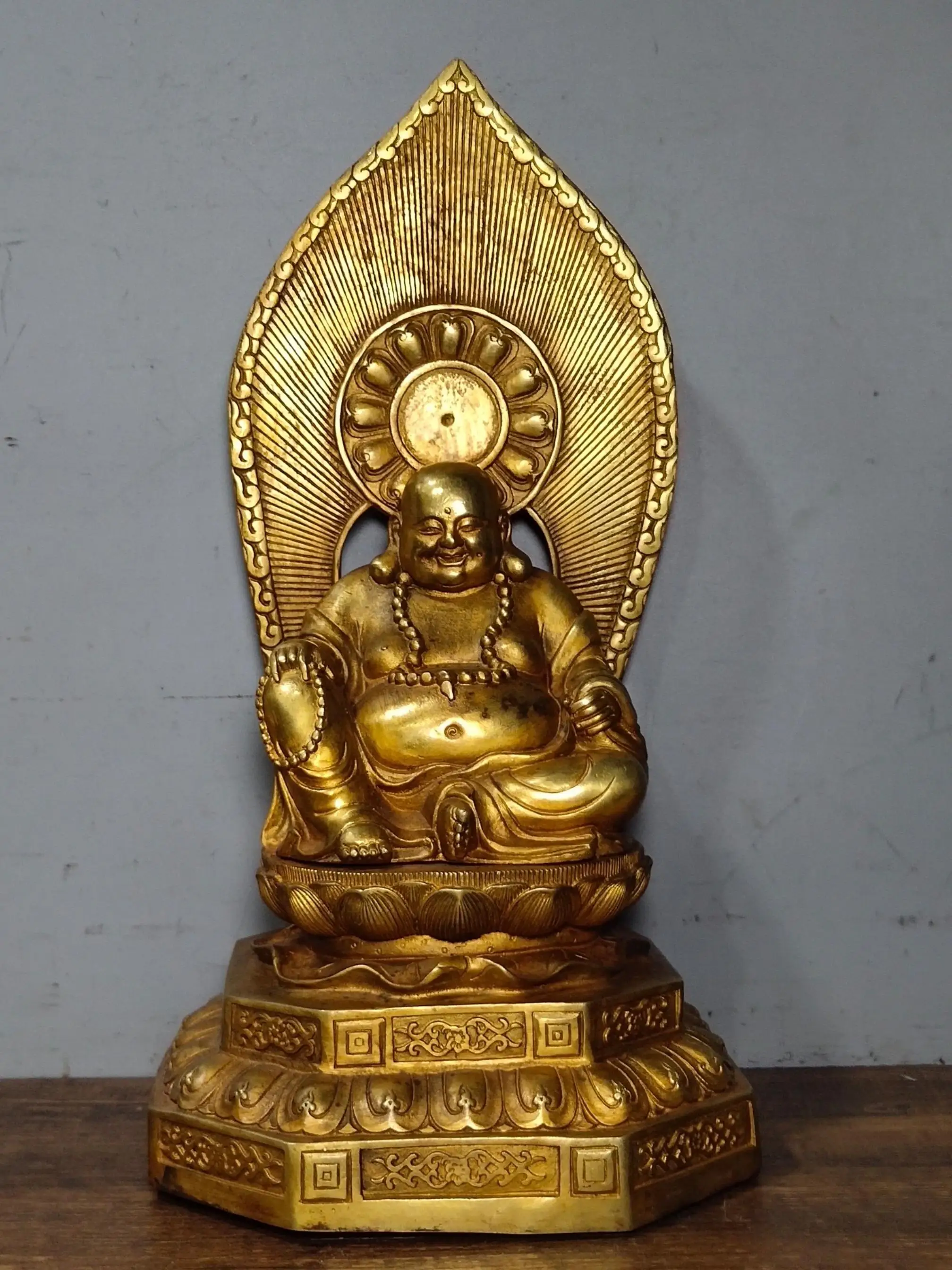 

Home Decor 14" Tibet Buddhism Temple Old bronze Gilt Big-bellied Maitreya Buddha Future buddha Amitabha Enshrine the Buddha