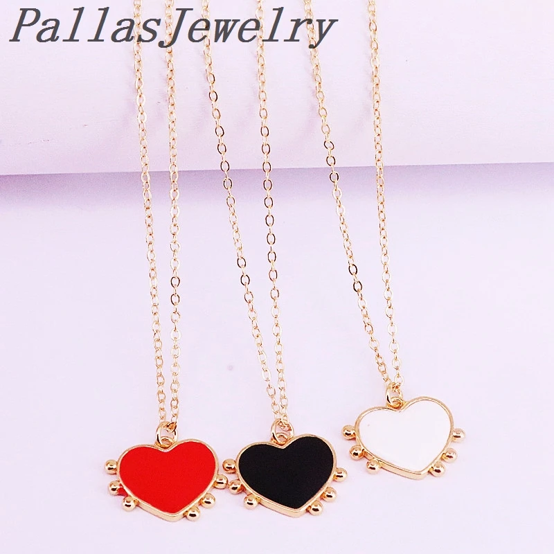 

10Pcs Charm Mix Color Enamel Heart Pendant Necklace Fashion Jewelry
