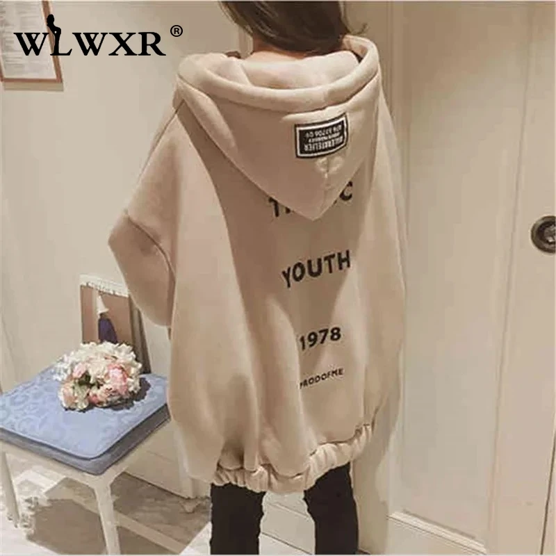 Женская толстовка большого размера WLWXR Свободный пуловер на молнии с буквенным