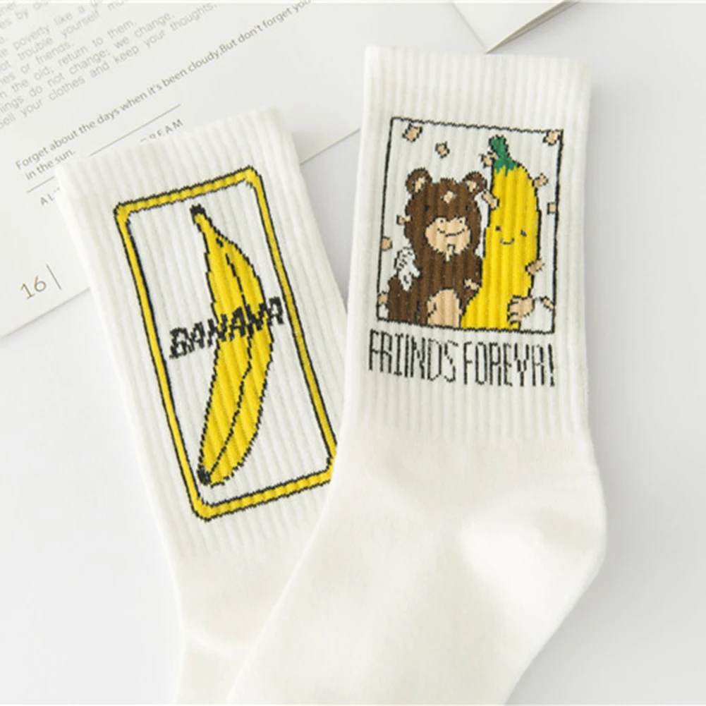 

Autumn Winter Cartoon Banana Print Cute Socks Women Japnaese Korean Stylle Funny Socks Cotton Fruit Pattern Warm Socks Girl