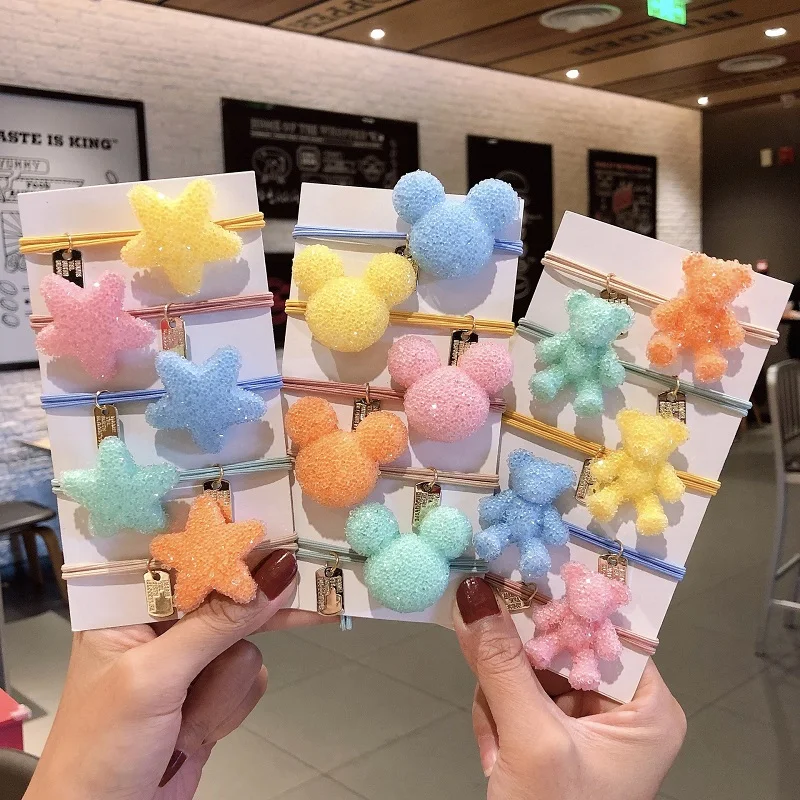 Новые резинки для волос в виде животных с бриллиантами полной серии в ярких цветах (Картун Бэр, Микки Маус) - Корейские аксессуары